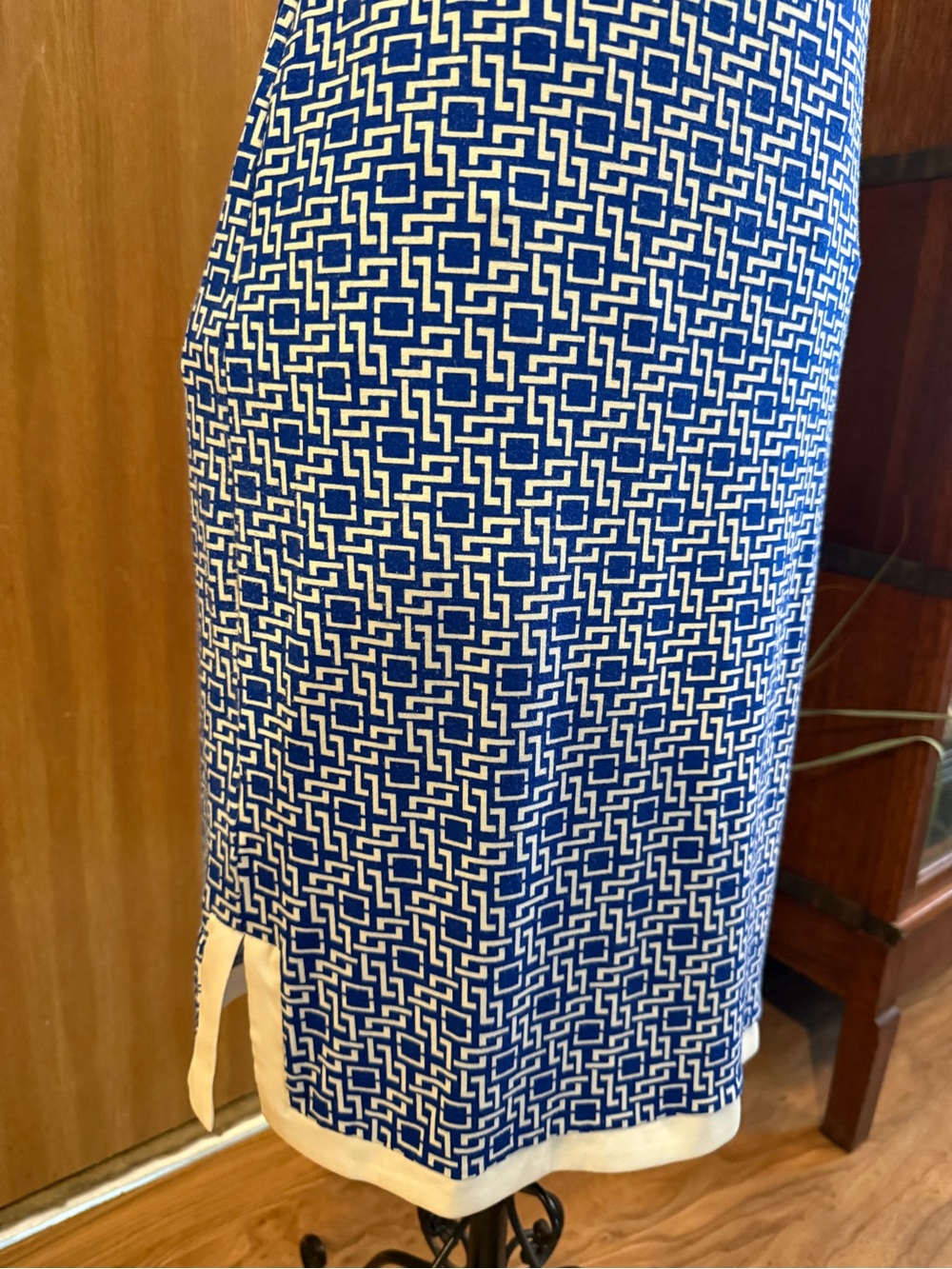 Ann Taylor Blue and White Geometric Halter Midi Dress with V-Neck - Picture 3 of 8